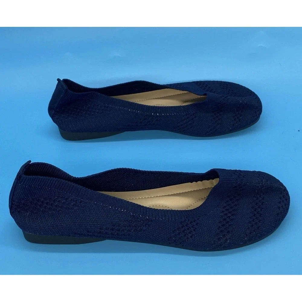 Women's Mesh Knit Ballet Flats Round Toe Slip On Dark Navy Blue Size 7.5